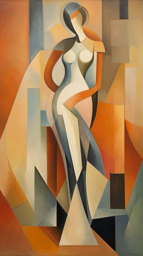 Cubism Art Paintings, Lainey Molnar, Art Deco Paintings, Cubist Art, Cubism Art, Geometric Design Art, African Art Paintings, Women Face, Female Art Painting