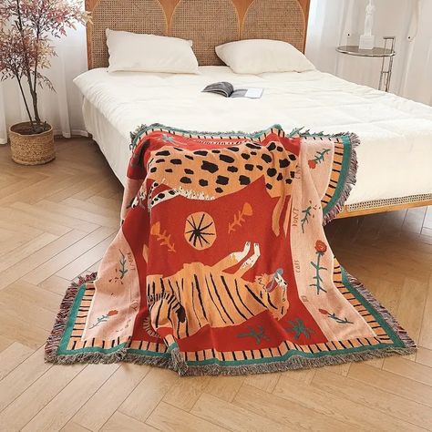 Leopard Woven Double Sided Multipurpose Blanket Bohemian - Temu New Zealand Throw Blanket On Bed, Blanket On Bed, Floral Geometric Pattern, Hippie Room, Blanket Tapestry, Tapestry Room, Tassel Blankets, Boho Throw Blanket, Red Throw Blanket