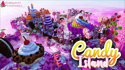 Candy Island in Minecraft Marketplace | Minecraft Candy House Minecraft, Candyland Minecraft, Candy Minecraft Builds, Candy Land Minecraft, Minecraft Candy Shop, Minecraft Candyland, Candy Minecraft, Minecraft Creative Ideas, Princess Peach Costume Diy