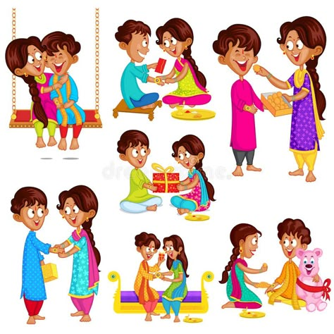 Happy Rakshabandhan Stickers, Brother Sister Cartoon Art, Brother Sister Pictures, Brother Sister Photos, Raksha Bandhan Cards, Happy Raksha Bandhan Images, Brother Pictures, Raksha Bandhan Images, Handmade Rakhi Designs