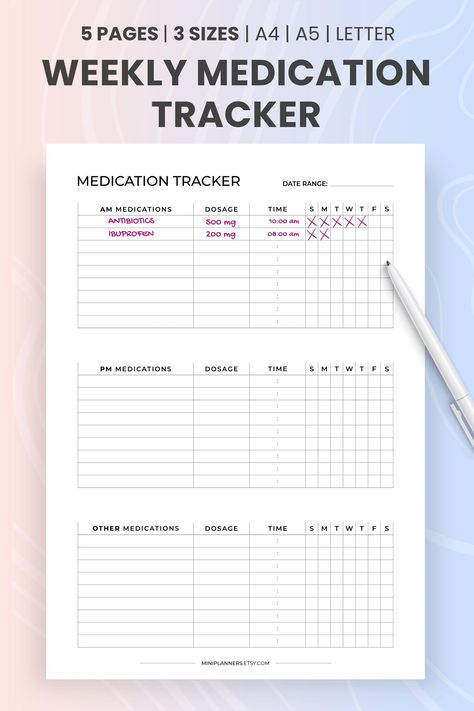 #Bullet_Journal_Medication_Tracker #Medication_Chart_Printable #Vitamin_Tracker #Medical_Tracker Medication Chart Printable, Vitamin Tracker, Medication Tracker Printable, Medication Schedule, Medical Tracker, Medical Planner, Pill Reminder, Medication Log, Weekly Schedule Printable