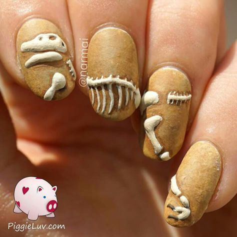 Archaeology nails Nailart Tutorial, 3d Dinosaur, Crazy Nail Art, Crazy Nails, Animal Print Nails, Acrylic Nail Art, 3d Nail Art, Nail Art Inspiration, Nail Art Tutorial