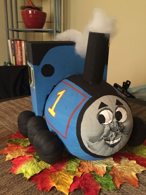 Thomas the Train pumpkin... Thomas The Train Pumpkin Painting, Thomas The Train Pumpkin, Storybook Pumpkin, Pumkin Ideas, Book Character Pumpkins, Book Pumpkin, Story Book Pumpkin, Pumpkin Carve, Pumkin Decoration