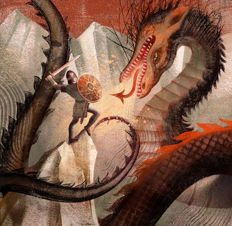 "BEOWULF" book by Anna & Elena Balbusso , via Behance Ancient Drawings, Dragon Images, Year Of The Dragon, Dragon Slayer, Saint George, Classic Literature, Art And Design, Book Illustration, Artist At Work