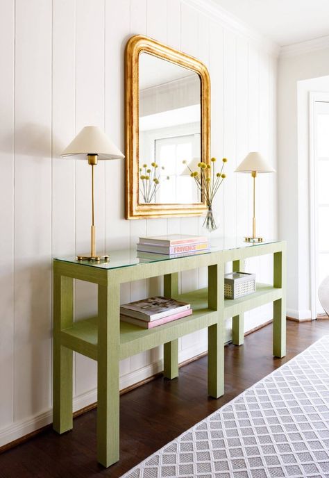 Book Shelf Furniture, Entryway Console Styling, Colorful Coastal Bedroom, Statement Entryway, Charleston Apartment, Texas Apartment, Bookshelf Accessories, 2024 Bathroom, Dallas House