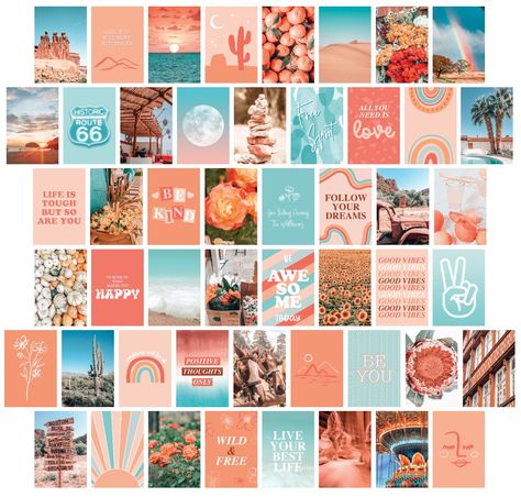 Teal Aesthetic, Foto Muro Collage, Aesthetic Wall Collage, Boho Dorm, Wall Collage Decor, Peach Walls, Collage Mural, Wall Collage Kit, Teen Girl Room Decor