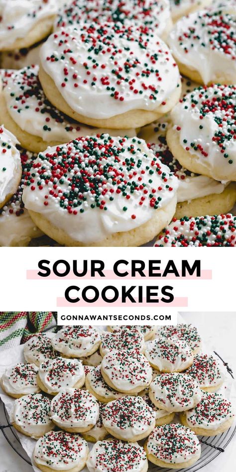 *NEW* These sour cream cookies are fluffy, tender, and delicate. The rich buttercream is the perfect accompaniment. It's easy to make and perfect for any holiday! #cookies #sourcreamcookies Sour Cream Cookies, Christmas Cookie Recipes Holiday, Cream Cookies, Delicious Deserts, Simple Dessert, Spritz Cookies, Christmas Cookies Easy, Tea Cake, Delicious Cookie Recipes