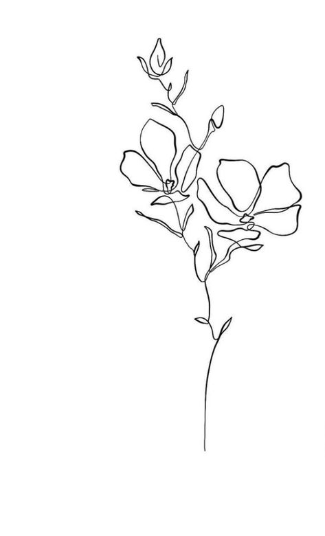 Opening Flower Tattoo, Single Line Magnolia Tattoo, Continuous Line Floral Tattoo, Single Line Violet Tattoo, One Line Magnolia Tattoo, Violet Flower Tattoo Line Art, Narcissus Line Tattoo, Narcissus Flower Line Drawing, Line Art Violet Flower