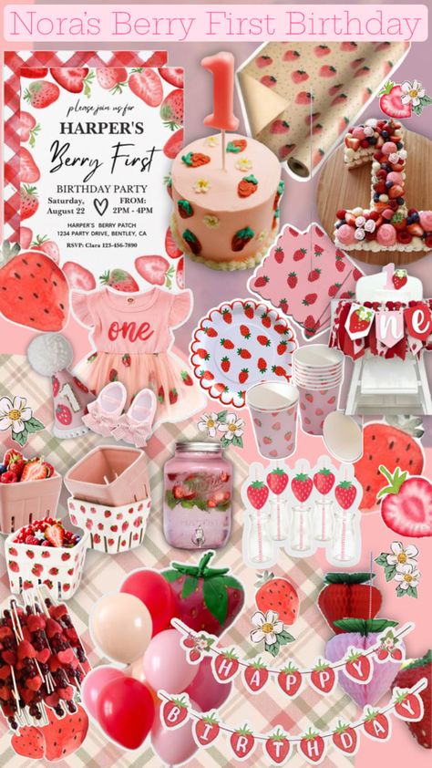 Inspiration and ideas for my daughters first birthday party Birthday Mood Board, Daughters First Birthday, Berry First Birthday Party, Baby First Birthday Themes, Berry First Birthday, 1st Birthday Party Themes, Strawberry Party, Quiet Book Patterns, First Birthday Themes