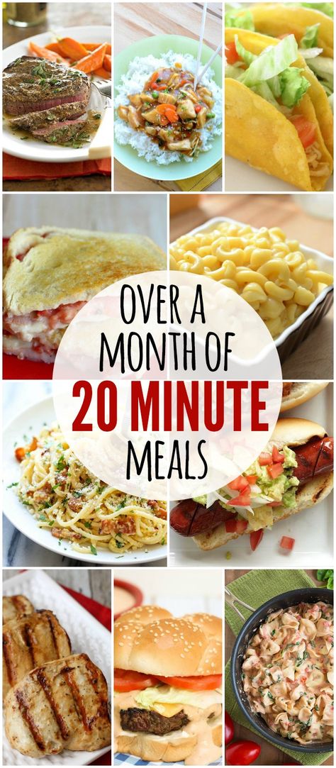 Over a month worth of meals that only take 20 minutes or less to prepare! Check it out on { lilluna.com } 20 Minute Meals, Diner Recept, 20 Minute Recipes, Fast Dinners, Quick Dinners, 30 Minute Meals, Cheap Meals, Easy Dinners, Quick Dinner