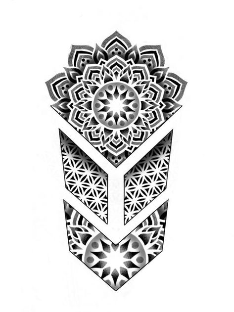 Geometric Tattoo Outline, Geometric Tattoo Stencil, Geometric Tattoo Leg, Tattoos Floral, Geometric Tattoo Sleeve Designs, Dotwork Mandala, Geometric Tattoo Pattern, Small Mandala, Detailed Mandala