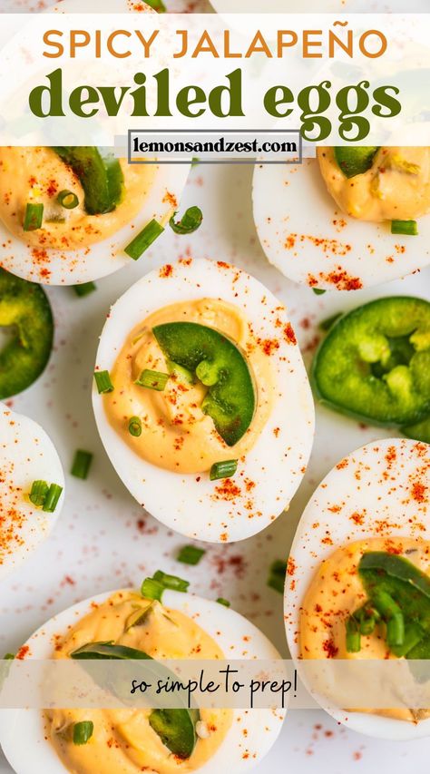 Kick up the heat with these Spicy Deviled Eggs that will be a new favorite. A simple twist on a classic recipe that includes sriracha, pickled jalapeños, and cayenne. Adjust the spice level to your liking! Simple prep and can be made ahead of time for a great appetizer for any party! Spicy Deviled Eggs Recipe, Jalapeno Deviled Eggs, Sriracha Deviled Eggs, Spicy Deviled Eggs, Devilled Eggs Recipe Best, Baked Avocado, Holiday Favorite Recipes, Deviled Eggs Recipe, Eggs Recipe