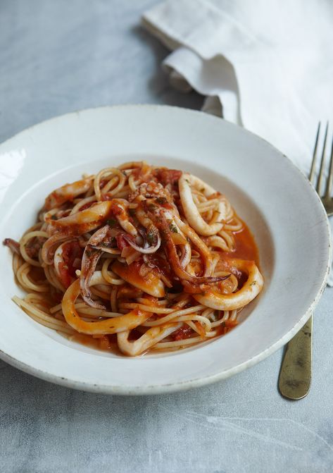 Squid Spaghetti, Squid Pasta, Boiling Pasta, Nigella Lawson, Calamari, Just Cooking, Orzo, Fish And Seafood, Other Recipes