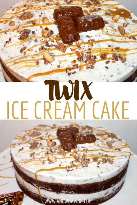 Twix Ice Cream Cake Recipes, Easy Twix Cake, Ice Cream Desserts Recipes, Twix Ice Cream Cake, I’ve Cream Cake Recipes, Twix Cake Birthday, Twix Desserts, Twix Dessert Recipes, I’ve Cream Cake