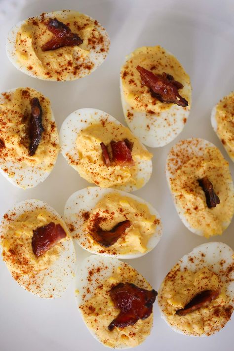 Million Dollar Deviled Eggs Million Dollar Deviled Eggs, Million Dollar Bacon, Spicy Corn Dip, Bacon Deviled Eggs Recipe, Deviled Eggs With Bacon, Eggs With Bacon, Thanksgiving Deviled Eggs, Classic Deviled Eggs, Baked Turkey Wings