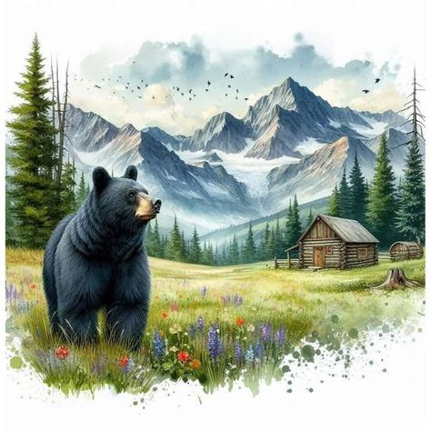 Nature Clipart, Woodland Landscape, Nature Tattoo Sleeve, Nature Tattoo, Bear Clipart, Landscape Digital, Nature Tattoos, Tattoo Sleeve, Stencil Art