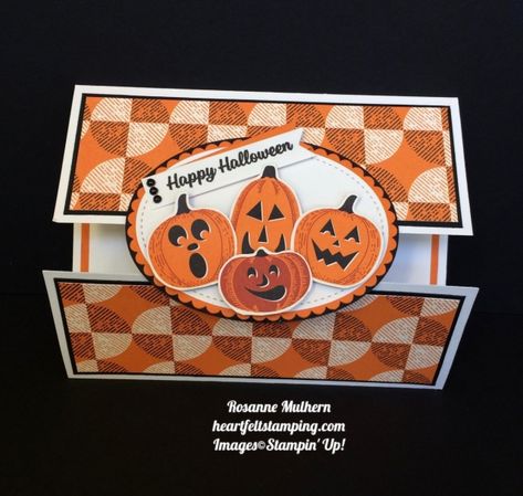 Halloween Pop Up Cards, Diy With Kids, Halloween Cards Diy, Fall Cards Handmade, Halloween Paper Crafts, Fancy Fold Card Tutorials, Cards Halloween, Stampin Pretty, Spooky Night