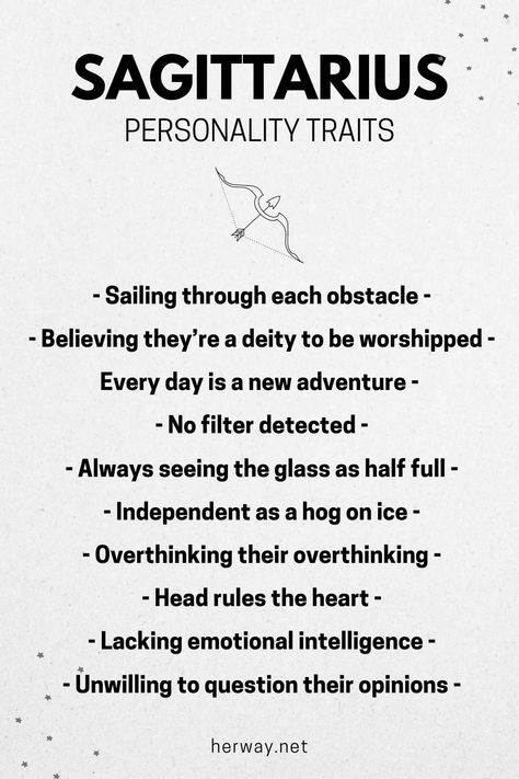 Check out the fundamental Sagittarius traits, and find out everything there is to know about this fun-loving and hilarious sun sign. Sagittarius Negative Traits, Sagittarius Man Traits, Zodiac Sagittarius Facts, Sagittarius Personality, Sagittarius Traits, Horoscope Compatibility, Sagittarius Quotes, Sagittarius Man, Sagittarius Women