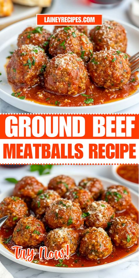 Juicy, flavorful, and easy to make, these Ground Beef Meatballs are a must-try! Made with perfectly seasoned beef, they’re tender on the inside with a lightly crisp exterior. Whether served with pasta, in a sub, or as a party appetizer, they’re a delicious and versatile meal option. Ready in just 30 minutes, these homemade meatballs are great for busy weeknights or meal prep. Make a batch today and enjoy a hearty, satisfying bite! 🍝🥩🔥 #BeefMeatballs Beef Meatballs Recipe, Healthy Meatballs, Ground Beef Meatballs, Recipe With Ground Beef, Meal Prepping For The Week, Italian Meatballs Recipe, Easy Ground Beef Recipes, Meatball Recipes Easy, Easy Ground Beef