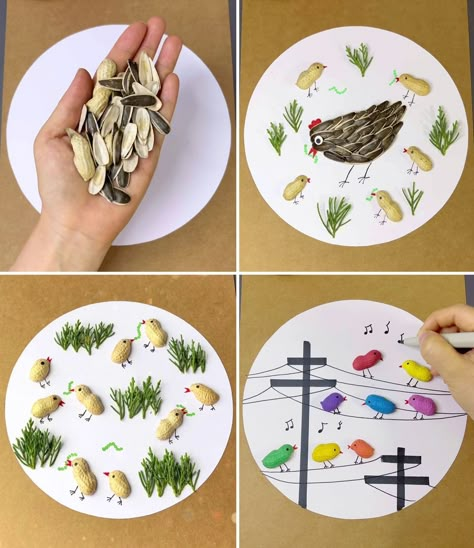 Creative Crafts and Fun Activities | craft | Easy and Creative Craft Ideas for Kids | By Activities For Kids | Facebook | Hello everyone, so now we'll use some shells and see peanut shells and we'll make a fish with the help of peanut shells and wow. Okay, it was not a fish. I am sorry it's a bird and yeah, now this one is really creative. I must say this one is very very creative and done. Now the next one is we are making a jar here and okay by the help of our finger only we can make so many y Peanut Shells Craft Ideas, Peanut Art Crafts, Peanut Craft, Peanut Shell Craft Ideas, Groundnut Shell Craft, Birds And Fish Creation Craft, Art And Craft With Pista Shell, Best Out Of Waste For Kindergarten, Easy Art For Kids