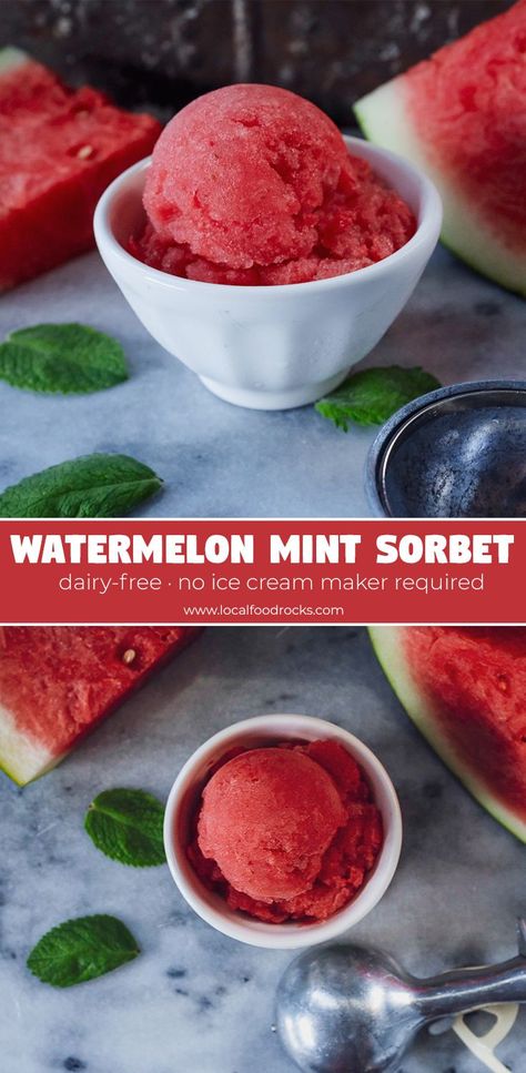 Watermelon Coconut Sorbet, Watermelon Mint Sorbet, Melon Ice Cream Recipes, Watermelon Ice Cream Recipe, Cream Deserts, Food Rocks, Mint Sorbet, Fancy Ice Cream, Edible Ideas