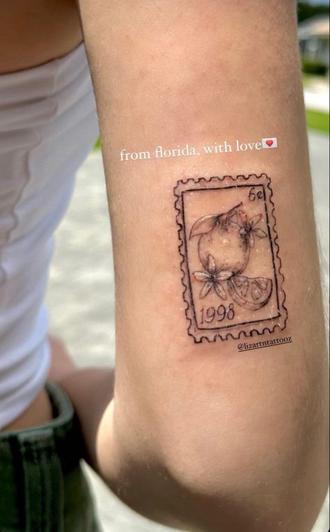 Oregon Postage Stamp Tattoo, Florida Postage Stamp Tattoo, State Stamp Tattoo, Florida Stamp Tattoo, Florida Tattoos, Stamp Tattoo, Tattoo Board, Lily Tattoo, Post Stamp