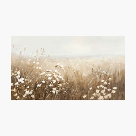 Get my art printed on awesome products. Support me at Redbubble #RBandME: https://www.redbubble.com/i/photographic-print/Golden-Hour-Vintage-Landscape-Field-with-Tall-Grass-and-White-Flowers-by-jozefinszucs/160582830.6Q0TX?asc=u Landscape Art Painting, Landscape Poster, Beige Aesthetic, Vintage Landscape, Print Inspiration, Vintage Aesthetic, Art Tutorials, Art Boards, Landscape Art