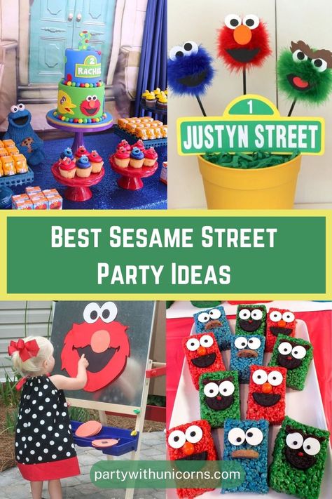 Sesame Street Food Table, 1st Birthday Sesame Street Theme, Sesame Street Snacks, Sesame Street Food, Sesame Street Party Ideas, Seaseme Street Birthday Party, Street Party Ideas, Sesame Street Centerpiece, Sesame Street Party Favors