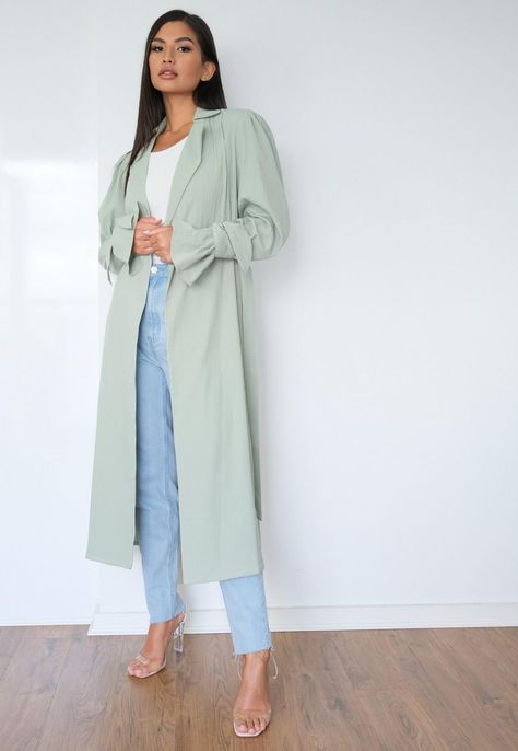 4e6cd95227cb0c280e99a195be5f6615desc41860071ri Long Coats For Women Classy, Green Coat Outfit, 80s Womens Fashion, Witch Names, Winter Coat Outfits, Green Trench Coat, Trench Coat Outfit, Clothing For Tall Women, Coat Outfit