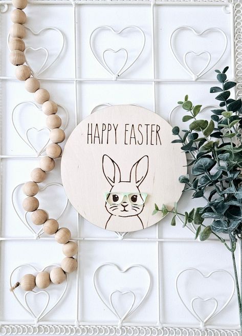 Bunny Glasses, Easter Wood Signs, Wood Bunny, Bunny Sign, Happy Easter Sign, Easter Sign, Bunny Decor, Easter Signs, Easter Decor