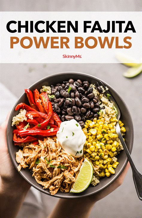 Chicken Fajita Power Bowls Healthy Meal Bowls Dinners, Power Bowls Recipe, Pancakes Protein, Power Bowl Recipe, Bowls Recipes, Healthy Bowls Recipes, Fajita Bowls, Protein Bowls, Power Bowl