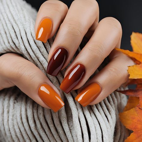 Autumn Square Acrylic Nails, Fall Nails 2 Colors, Fall Simple Acrylic Nails, Chic Autumn Nails, Autumn Nails Solid Colors, October Nails Coffin Shape, Auburn Nails Color, Fall Mani Pedi Ideas, Short Nail Inspo Autumn