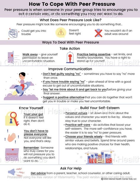 How to Cope with Peer Pressure Handout for Kids and Teens Peer Pressure Activities For Teens, Assertive Communication Worksheet, Peer Pressure Activities, Ways To Say No, Ways To Say Said, Counseling Worksheets, Assertive Communication, Peer Group, Training Ideas