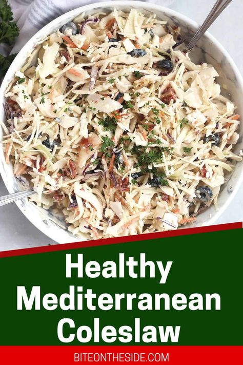 Mediterranean Coleslaw Recipe, Mediterranean Slaw, Mediterranean Coleslaw, Slaw No Mayo, Greek Diet, Gallbladder Diet, Slaw Dressing, Coleslaw Salad, Coleslaw Dressing