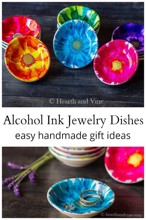 Alcohol Ink Jewelry, Arts And Crafts Interiors, Jewelry Dishes, Dishes To Make, Arts And Crafts Storage, Arts And Crafts For Adults, Arts And Crafts For Teens, Easy Handmade Gifts, Alcohol Ink Crafts