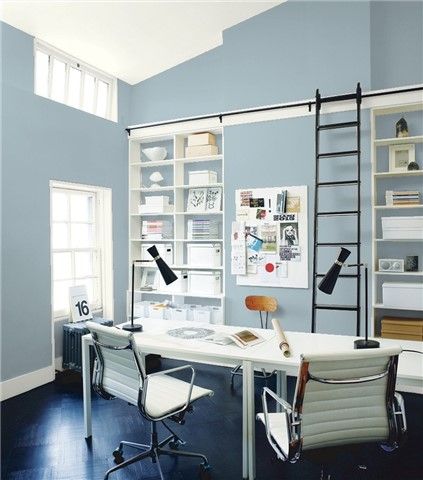 Look at the paint color combination I created with Benjamin Moore. Via @benjamin_moore. Wall: Santorini Blue 1634; Trim: Simply White OC-117; Ceiling: Simply White OC-117. Perfect Grey Paint, Benjamin Moore Blue, Best Gray Paint, Best Gray Paint Color, Office Paint Colors, Blue Green Paints, Office Paint, Color Combinations Paint, Best White Paint