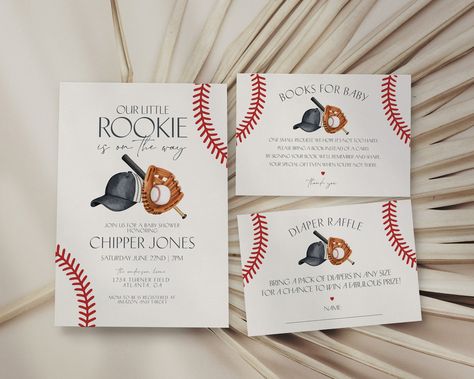 A little rookie is on the way! Step up to the plate and hit a home run with our Classic Baseball theme party decor, perfect for your little rookie's big day! This fun collection captures the timeless charm of America's favorite pastime. Our decor will make your next celebration a grand slam!  -♡- WHAT AM I PURCHASING? This listing includes an instant download template that you edit yourself using your own browser. You will be emailed a link to access your template after purchase within a few min Baseball Baby Shower Invitations, Baseball Baby Shower Theme, Baseball Theme Party, Peach Party, Coed Baby Shower, Baseball Party, Baseball Theme, Baseball Baby, Printable Baby Shower Invitations