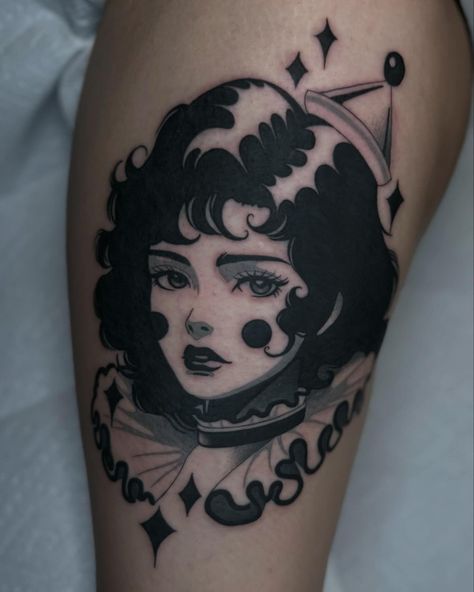 Dark Magician Girl Tattoo, Vintage Clown Aesthetic, Creepy Clown Art, Clown Tattoos, Clown Aesthetic, Dark Magician Girl, Clown Art, Goth Tattoo, Clown Tattoo