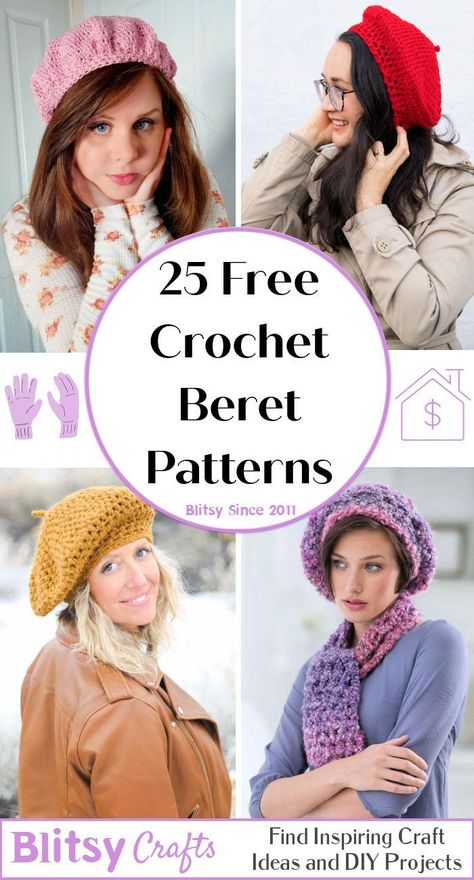 Newsboy Crochet Hat, Beret Pattern Crochet, Basic Crochet Hat Pattern Free, How To Crochet A Beret Hat, Baret Hat Crochet Pattern, Crochet Berets For Women, Crochet French Beret, Slouchy Beret, Crochet Barret Hat Pattern Free