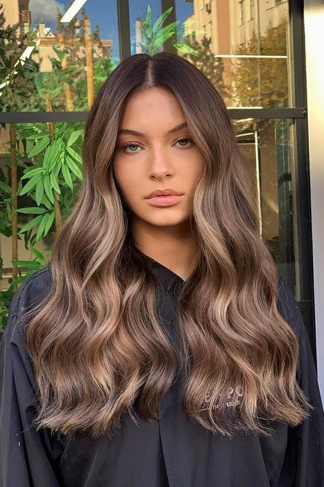 Butter Beige Balayage, Ash Honey Blonde Balayage, Dark Roots Light Brown Hair Balayage, Full Brown Highlights On Black Hair, Cool Light Brown Balayage, Natural Ombre Hair Brunette, Ashy Red Brown Hair, Dimensional Bronde Haircolor, Neutral Brown Hair Color With Highlights