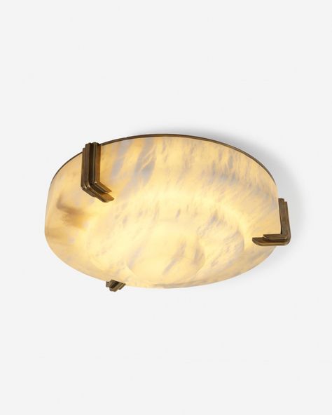 The Alabaster Lang Flush Mount | Bring the elegance of Art Deco design into any space with this piece’s low profile and subtle demeanour, without compromising on style or luxury. This three-tiered ceiling light is expertly crafted from alabaster, offering a warm, diffused glow. The design is highlighted by exquisite brass accents, including the Lang claw motif, a feature synonymous with the extended Lang Collection. Visiting London soon? We would love to share our range of new pieces with ... Mirror Stairs, Tiered Ceiling, Visiting London, Handcrafted Lamp, Stair Rods, Outdoor Pictures, Bespoke Lighting, Cupboard Knobs, Timeless Art