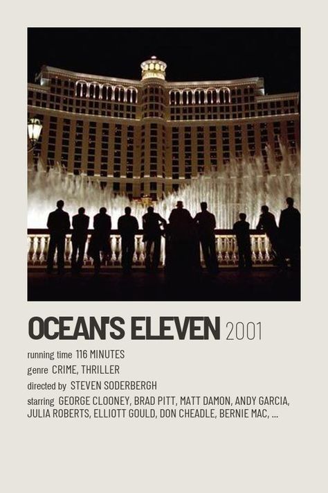 Oceans Movie Poster, Oceans Eleven Movie Poster, Ocean's Eleven Poster, Ocean's Eleven Wallpaper, Oceans 11 Aesthetic, Oceans 11 Poster, Oceans Movies, Movie Posters Classic, Eleven Poster