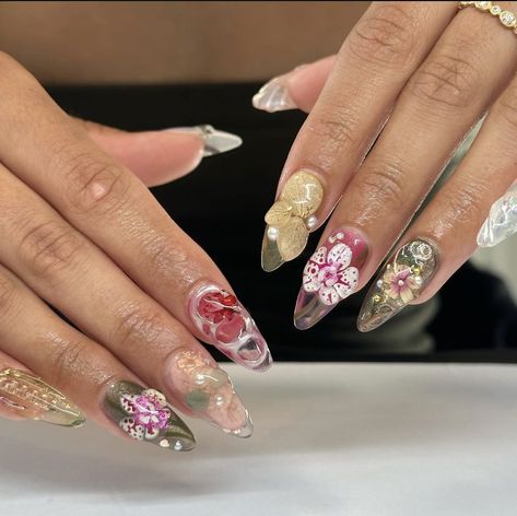 Orchid Nails, Nail Aesthetic, Pretty Gel Nails, Floral Set, Orange Aesthetic, Gem Nails, Manicure Y Pedicure, Minimalist Nails, Dream Nails