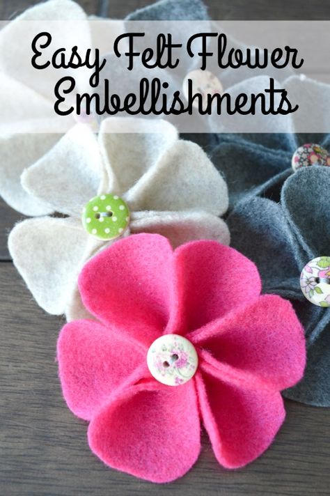 Want to make some cute little flowers as embellishments for your sewing projects? These only take about 10 minutes and cost less than $0.10 to make! Make Felt Flowers, Fleece Projects, Felt Flowers Diy, Sewing Fleece, Flower Embellishments, Sewing Projects For Kids, Felt Flower, Sewing Projects For Beginners, Little Flowers