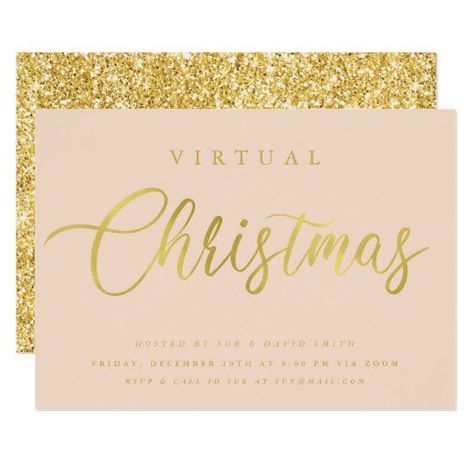 VIRTUAL Gold Blush Minimal Christmas Online Party Invitation Gold Christmas Party, Winter Invitations, Online Party Invitations, Minimal Christmas, Hosting Christmas, Virtual Party, Christmas Party Invitation, Holiday Party Invitations, Christmas 2020