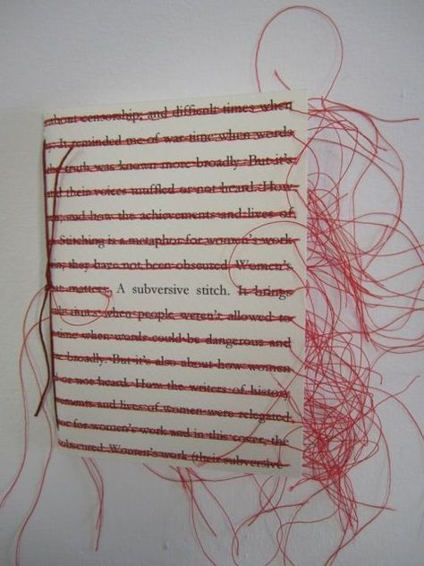 Thread Art, Red Thread, Handmade Books, Text Art, Book Projects, Stitching Art, Book Binding, Altered Books, Artist Books