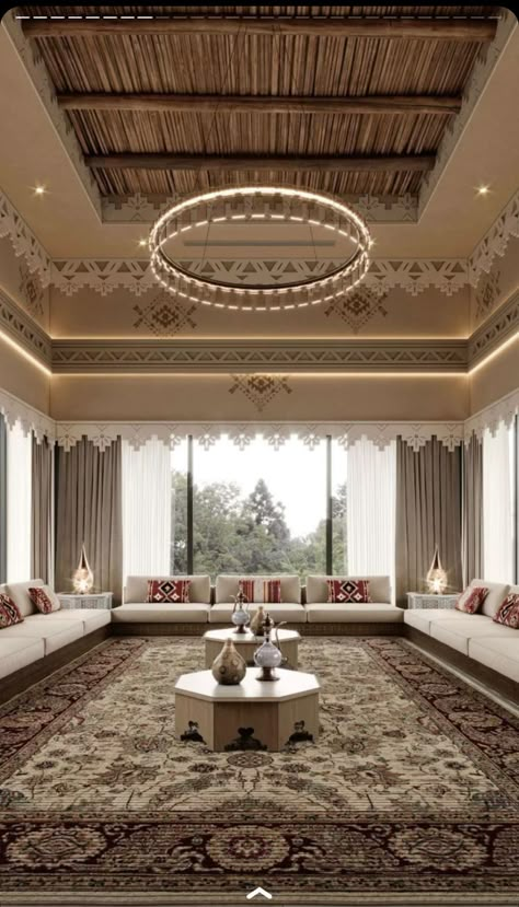 Arabic Living Room, Arabic Interior Design, Majlis Design, Islamic Interior Design, Arabian Decor, Loft House Design, Luxury Living Room Decor, Loft House, Window Design