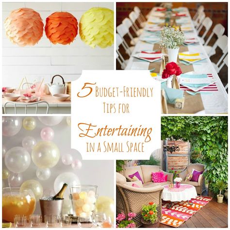 5 Tips for Hosting an Inexpensive Party in a Small Space @AptsForRent Apartment Entertaining, Space Halloween, Housewarming Party Ideas, Housewarming Ideas, House Warming Party, Dinner Party Decorations, Party Setup, Party Hostess, Dinner Party Ideas