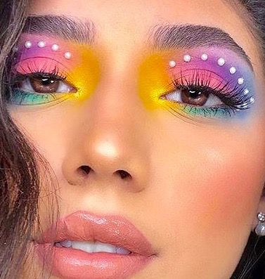 80s Eye Makeup, Rainbow Eye Makeup, Cute Eye Makeup, Pride Makeup, Korean Eye Makeup, Rave Makeup, Face Makeup Tips, Glam Makeup Look, Eye Makeup Designs