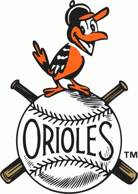 Baltimore Orioles Primary Logo (1954) - A smiling oriole perched on a baseball Orioles Logo, Baseball Teams Logo, Baltimore Orioles Baseball, Orioles Baseball, Mlb Logos, Sports Team Logos, Retro Sports, Retro Logo, Vintage Baseball